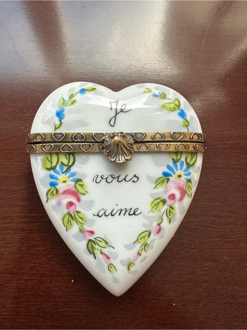 Limoges France Heart Shape Trinket Box Hand painted Authentic Chamart French